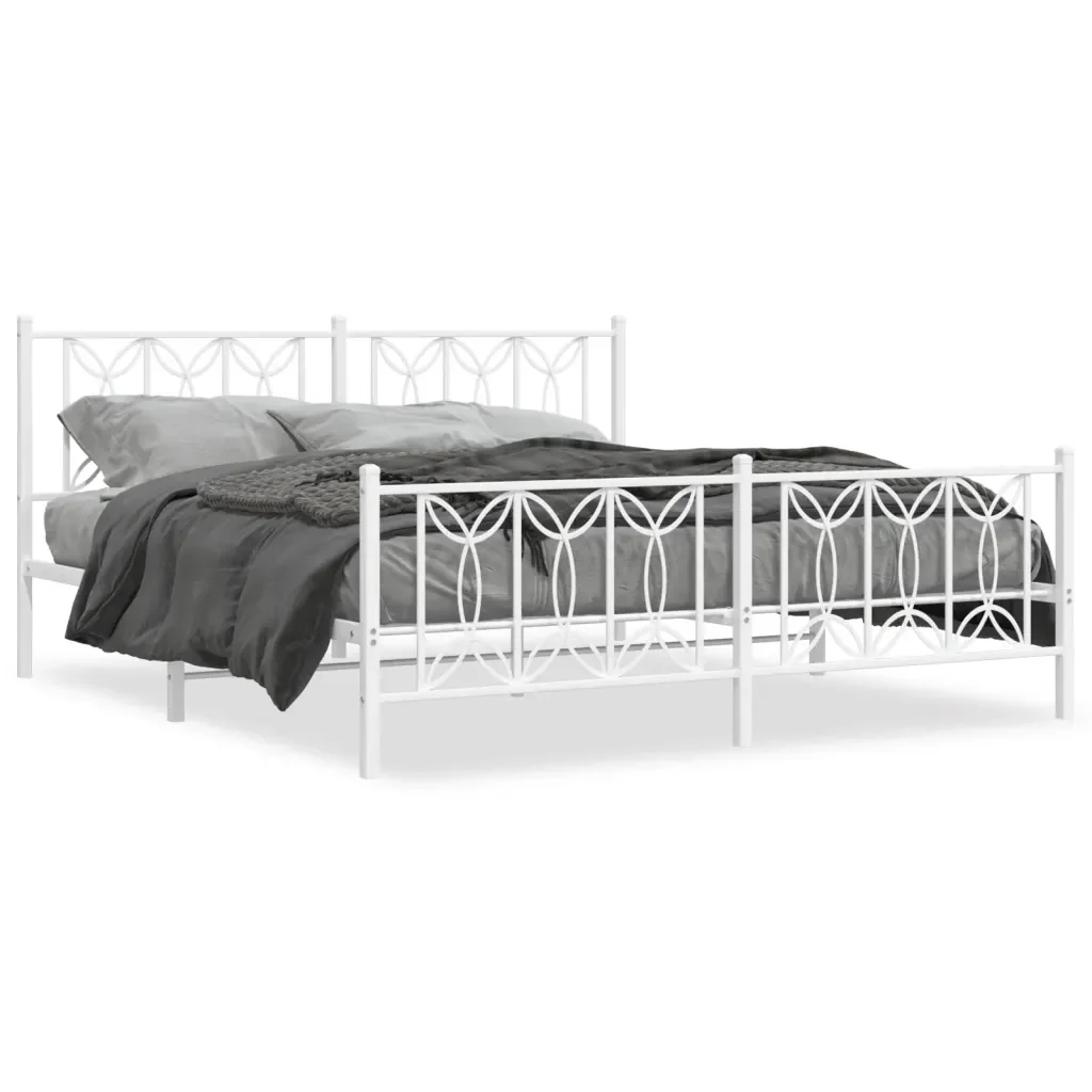 Letto matrimoniale | Letto per adulti | Giroletto con Testiera e Pediera Metallo Bianco 183x213 cm