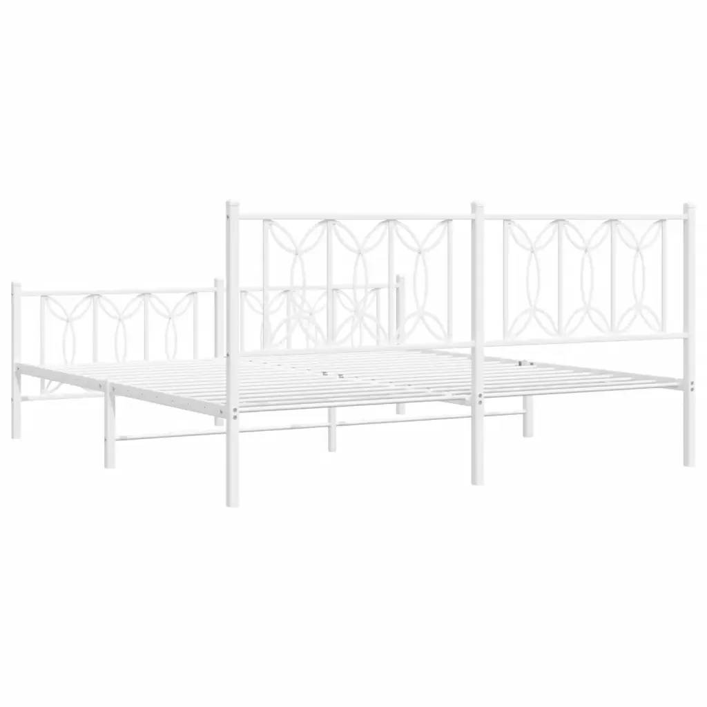 Letto matrimoniale | Letto per adulti | Giroletto con Testiera e Pediera Metallo Bianco 183x213 cm - Image 6