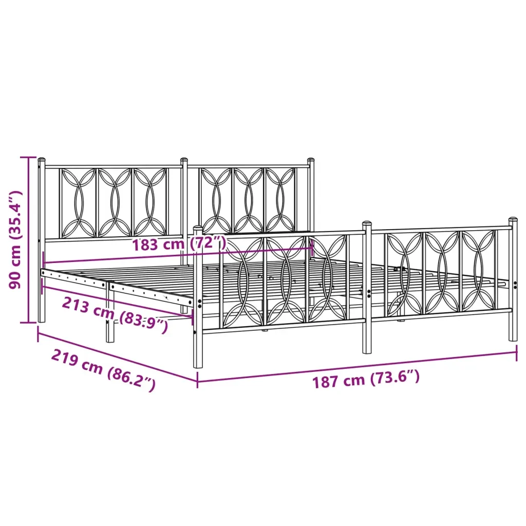 Letto matrimoniale | Letto per adulti | Giroletto con Testiera e Pediera Metallo Bianco 183x213 cm - Image 8