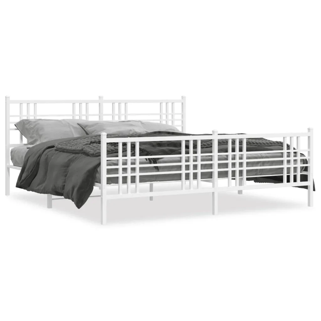 Letto matrimoniale | Letto per adulti | Giroletto con Testiera e Pediera Metallo Bianco 183x213 cm