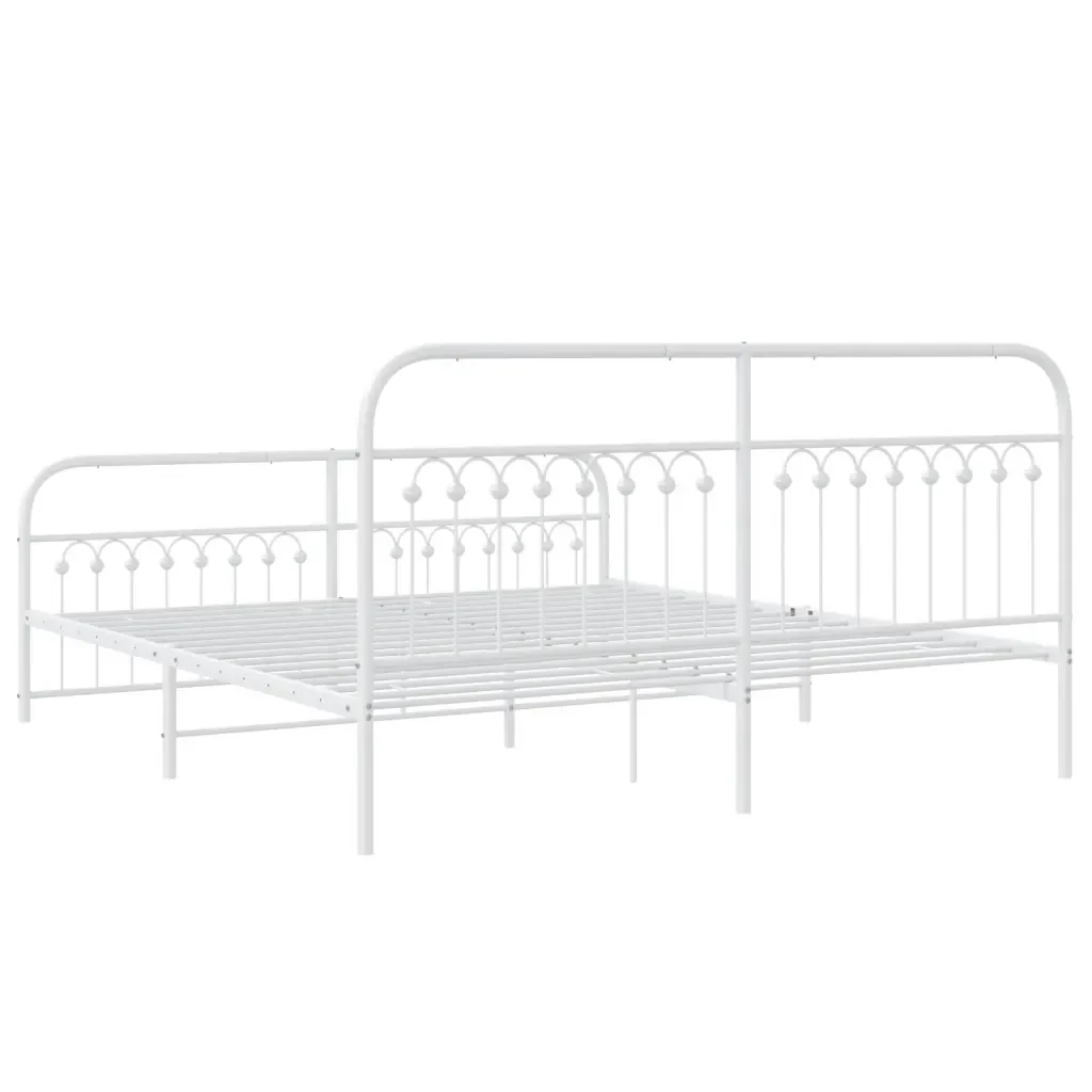 Letto matrimoniale | Letto per adulti | Giroletto con Testiera e Pediera Metallo Bianco 183x213 cm - Image 6