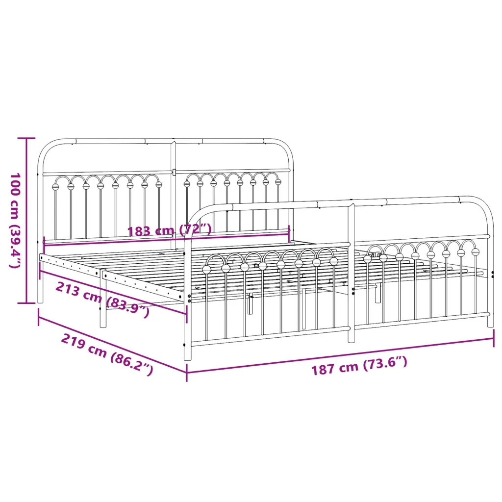 Letto matrimoniale | Letto per adulti | Giroletto con Testiera e Pediera Metallo Bianco 183x213 cm - Image 8