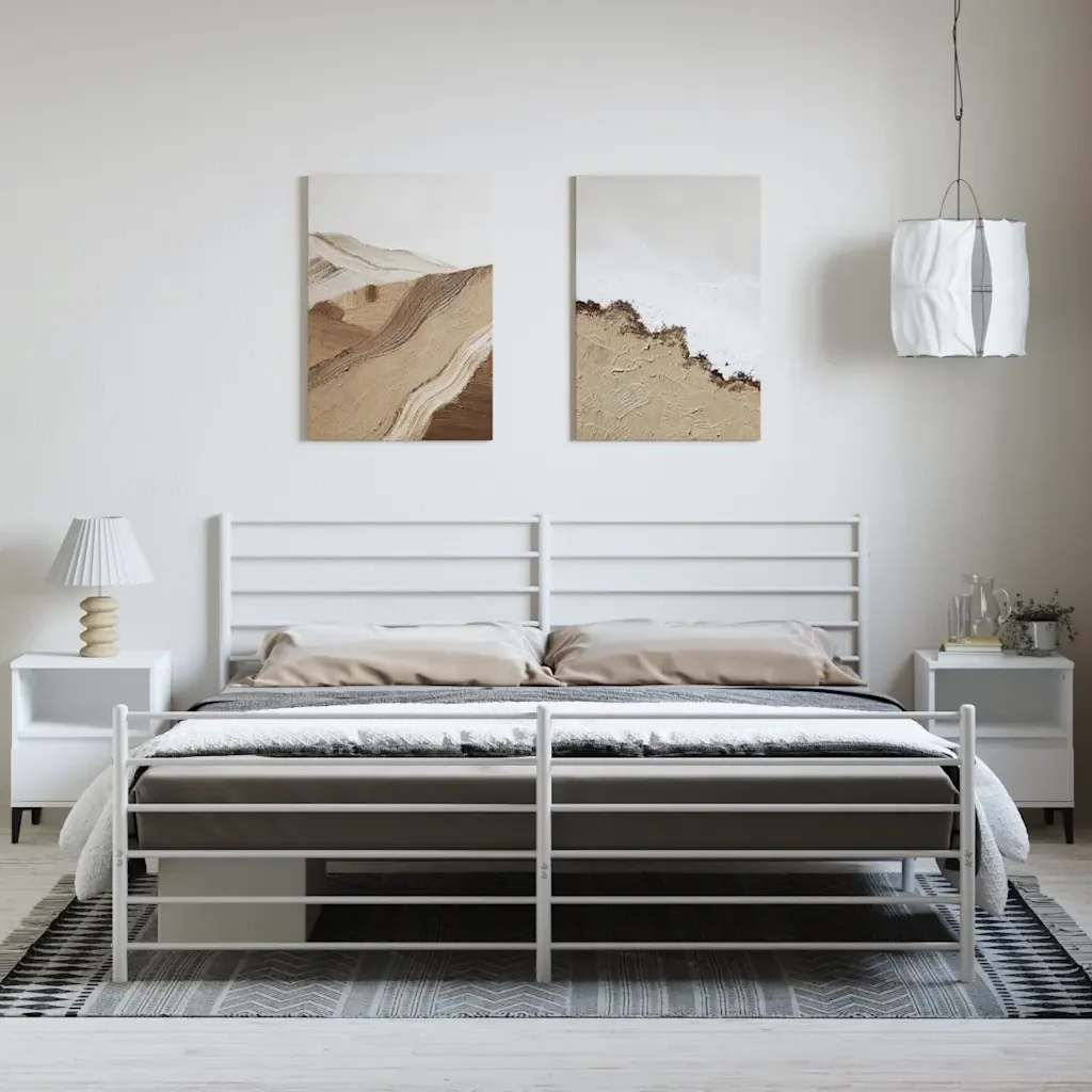 Letto matrimoniale | Letto per adulti | Giroletto con Testiera e Pediera Metallo Bianco 183x213 cm - Image 3
