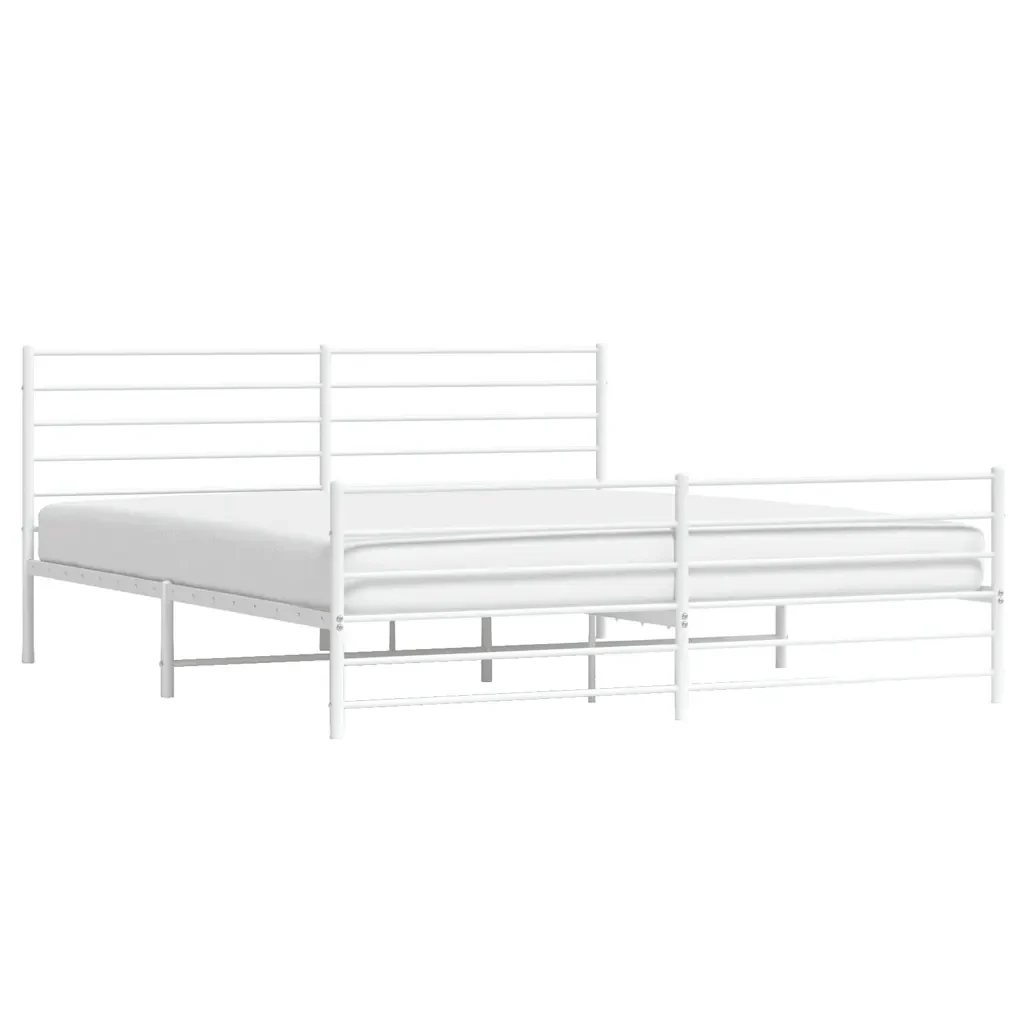 Letto matrimoniale | Letto per adulti | Giroletto con Testiera e Pediera Metallo Bianco 183x213 cm - Image 5