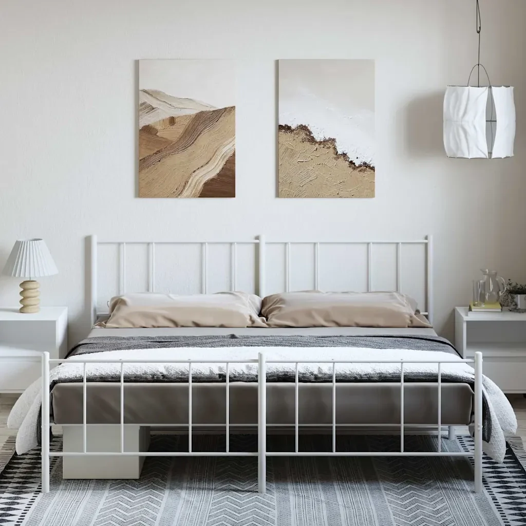 Letto matrimoniale | Letto per adulti | Giroletto con Testiera e Pediera Metallo Bianco 183x213 cm - Image 3