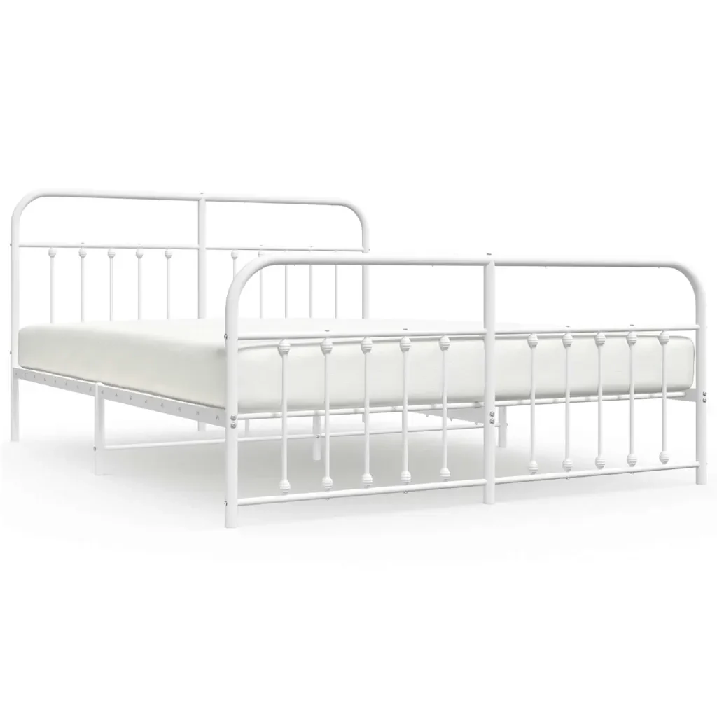 Letto matrimoniale | Letto per adulti | Giroletto con Testiera e Pediera Metallo Bianco 183x213 cm