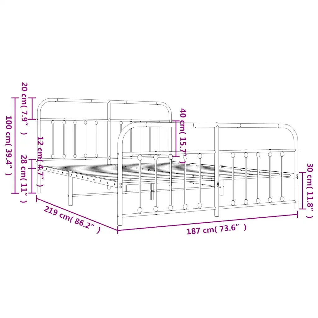 Letto matrimoniale | Letto per adulti | Giroletto con Testiera e Pediera Metallo Bianco 183x213 cm - Image 10