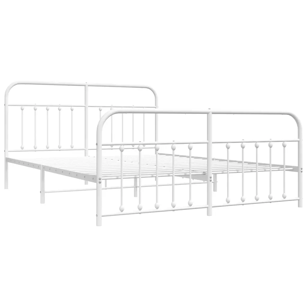 Letto matrimoniale | Letto per adulti | Giroletto con Testiera e Pediera Metallo Bianco 183x213 cm - Image 4