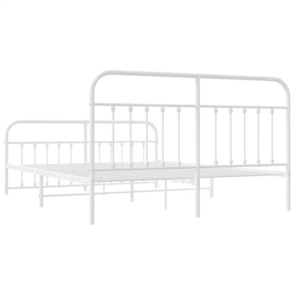 Letto matrimoniale | Letto per adulti | Giroletto con Testiera e Pediera Metallo Bianco 183x213 cm - Image 8