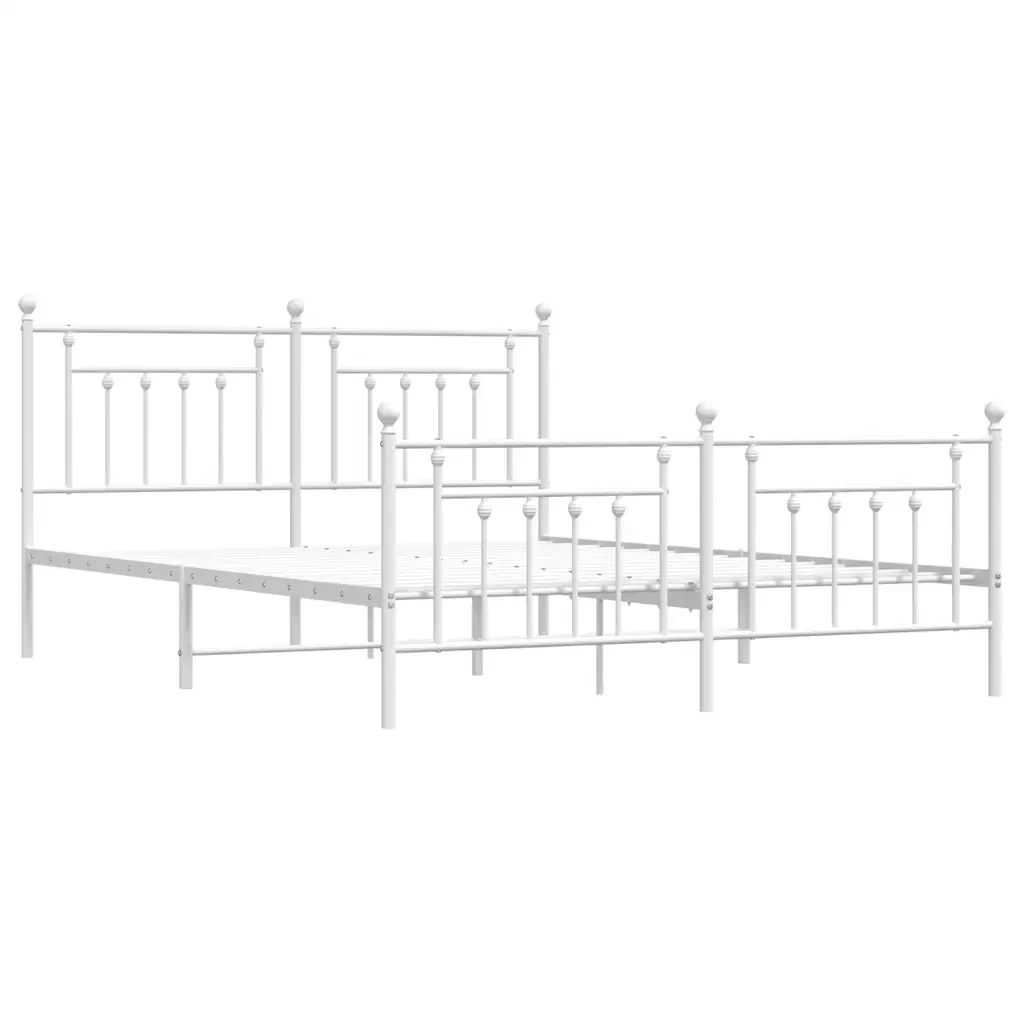 Letto matrimoniale | Letto per adulti | Giroletto con Testiera e Pediera Metallo Bianco 183x213 cm - Image 3
