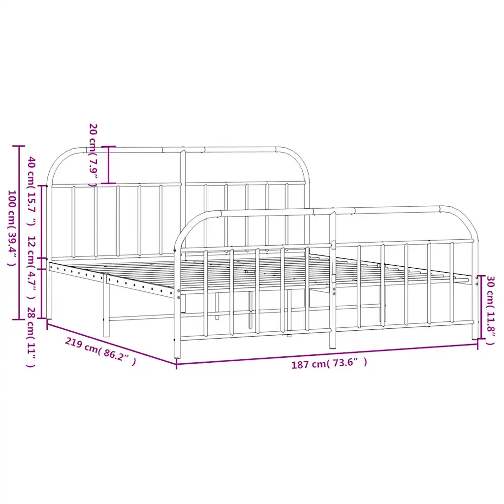 Letto matrimoniale | Letto per adulti | Giroletto con Testiera e Pediera Metallo Bianco 183x213 cm - Image 10