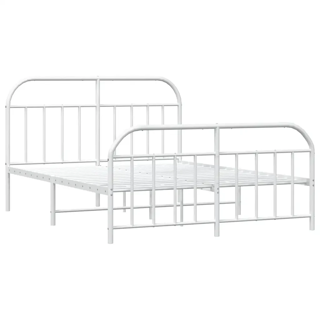 Letto matrimoniale | Letto per adulti | Giroletto con Testiera e Pediera Metallo Bianco 183x213 cm - Image 4