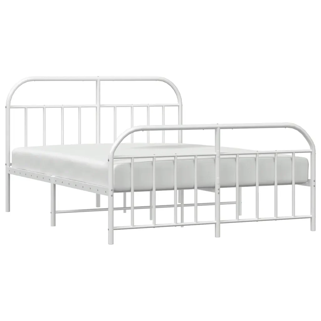 Letto matrimoniale | Letto per adulti | Giroletto con Testiera e Pediera Metallo Bianco 183x213 cm - Image 5