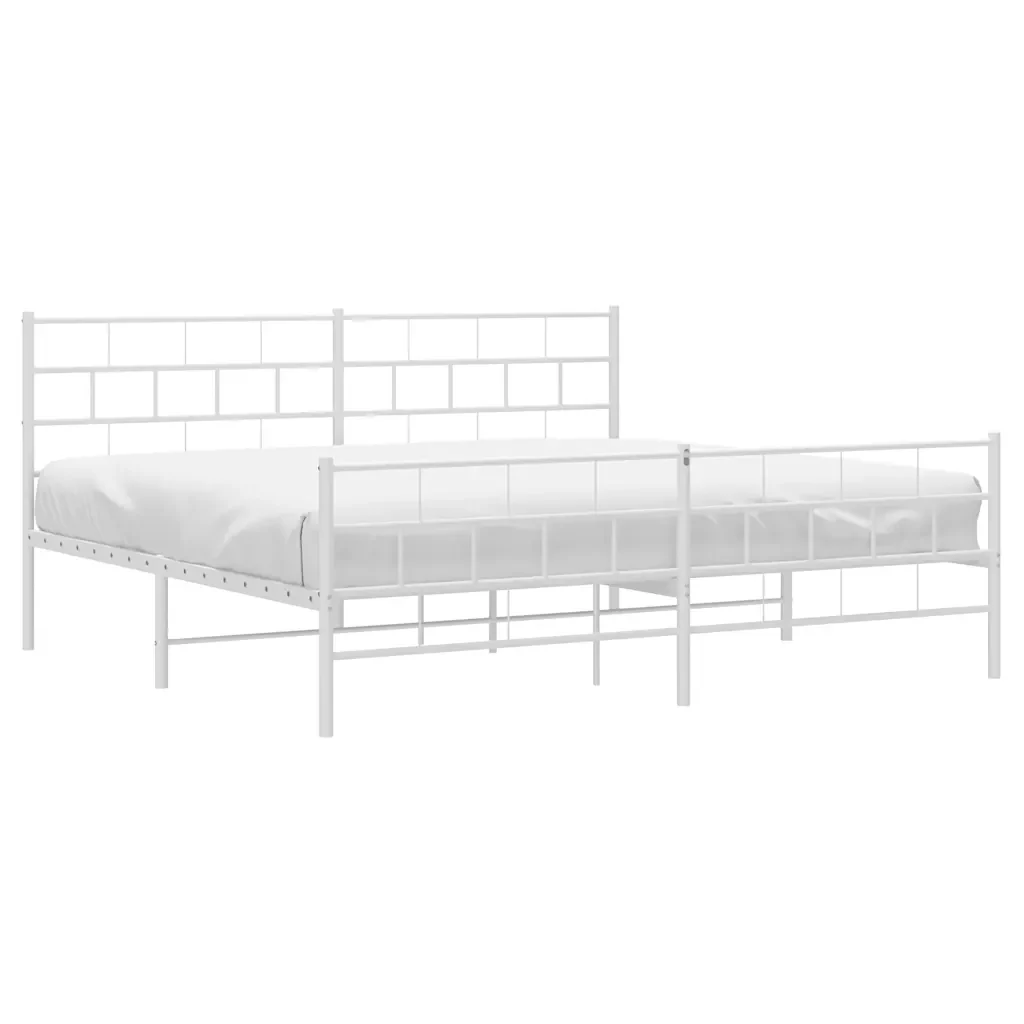Letto matrimoniale | Letto per adulti | Giroletto con Testiera e Pediera Metallo Bianco 193x203 cm - Image 3