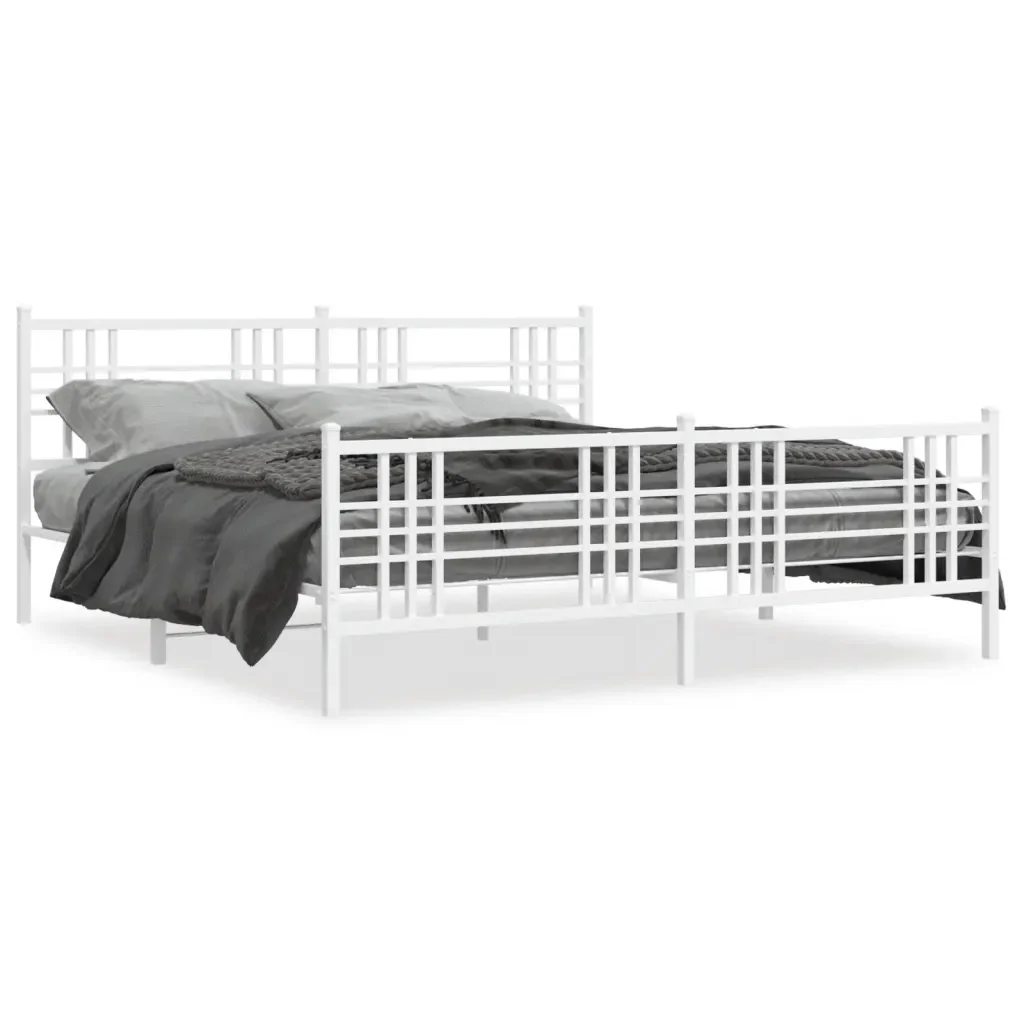 Letto matrimoniale | Letto per adulti | Giroletto con Testiera e Pediera Metallo Bianco 193x203 cm