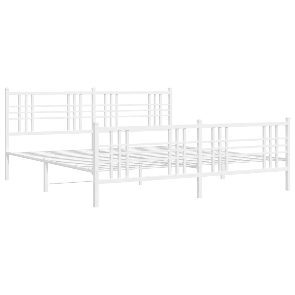 Letto matrimoniale | Letto per adulti | Giroletto con Testiera e Pediera Metallo Bianco 193x203 cm - Image 4