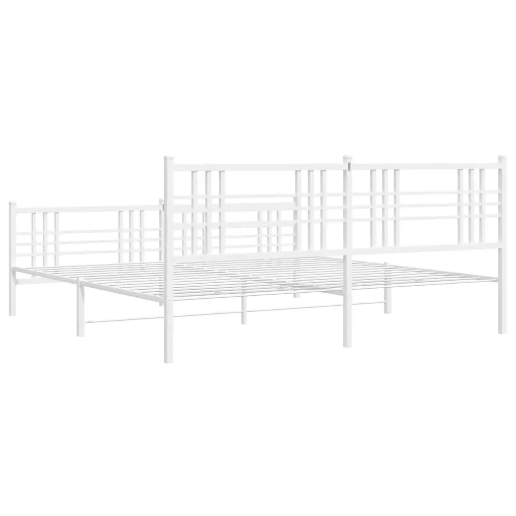 Letto matrimoniale | Letto per adulti | Giroletto con Testiera e Pediera Metallo Bianco 193x203 cm - Image 6
