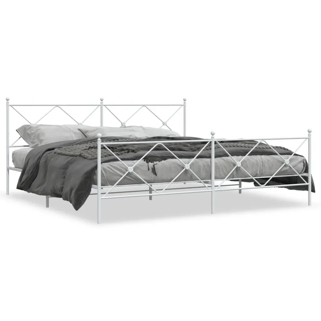Letto matrimoniale | Letto per adulti | Giroletto con Testiera e Pediera Metallo Bianco 193x203 cm