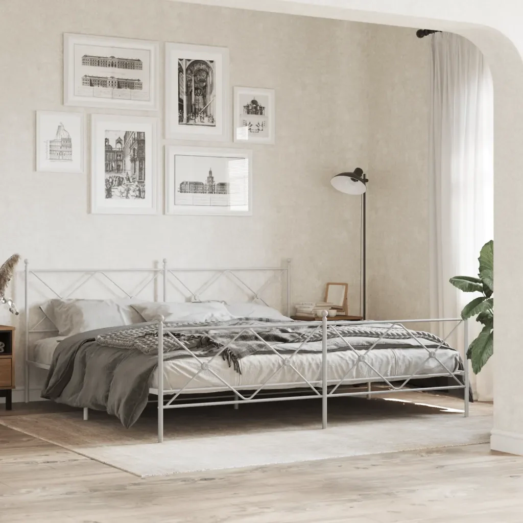 Letto matrimoniale | Letto per adulti | Giroletto con Testiera e Pediera Metallo Bianco 193x203 cm - Image 2