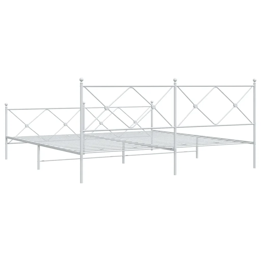 Letto matrimoniale | Letto per adulti | Giroletto con Testiera e Pediera Metallo Bianco 193x203 cm - Image 6