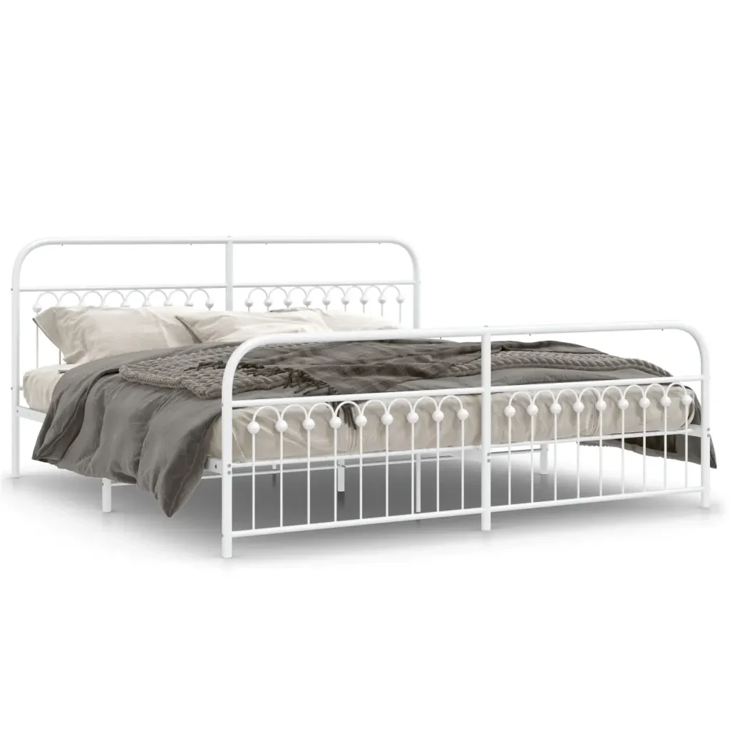 Letto matrimoniale | Letto per adulti | Giroletto con Testiera e Pediera Metallo Bianco 193x203 cm