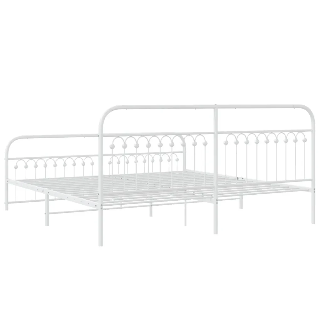 Letto matrimoniale | Letto per adulti | Giroletto con Testiera e Pediera Metallo Bianco 193x203 cm - Image 6
