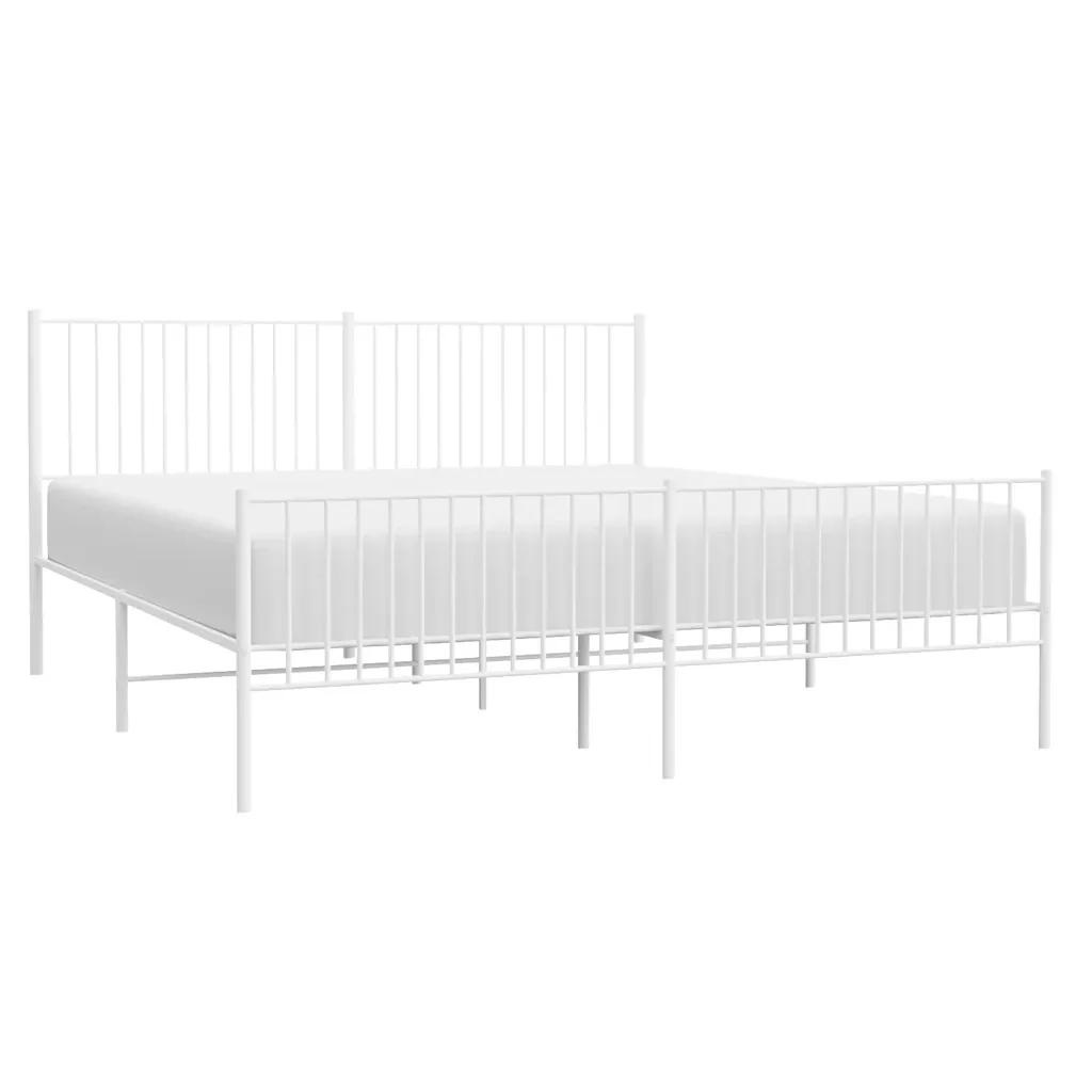 Letto matrimoniale | Letto per adulti | Giroletto con Testiera e Pediera Metallo Bianco 193x203 cm - Image 5