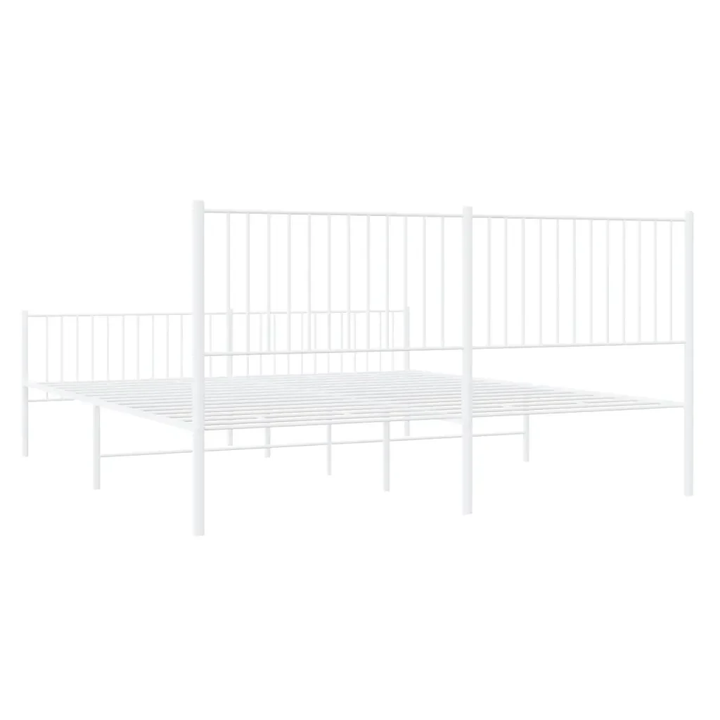 Letto matrimoniale | Letto per adulti | Giroletto con Testiera e Pediera Metallo Bianco 193x203 cm - Image 8