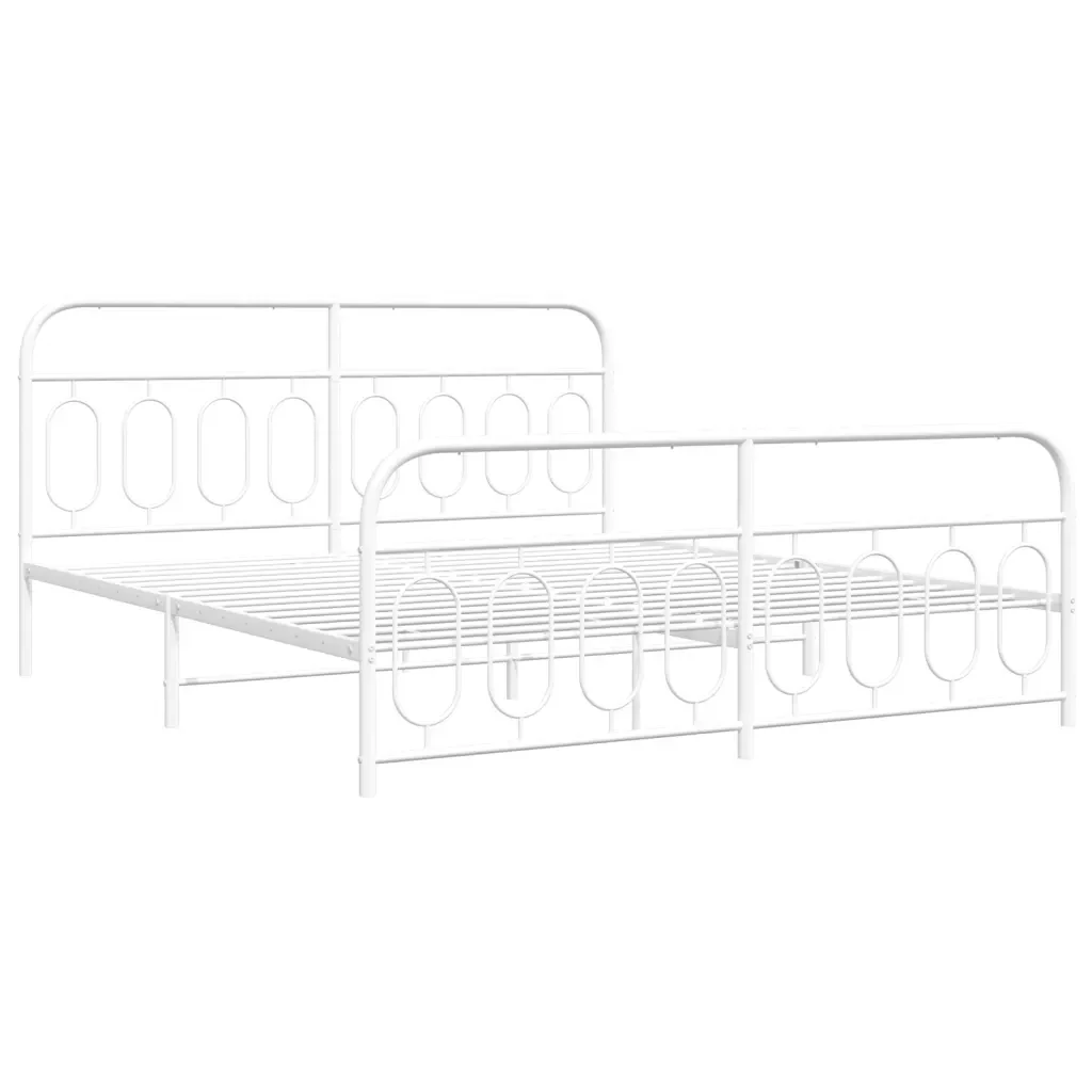 Letto matrimoniale | Letto per adulti | Giroletto con Testiera e Pediera Metallo Bianco 193x203 cm - Image 3