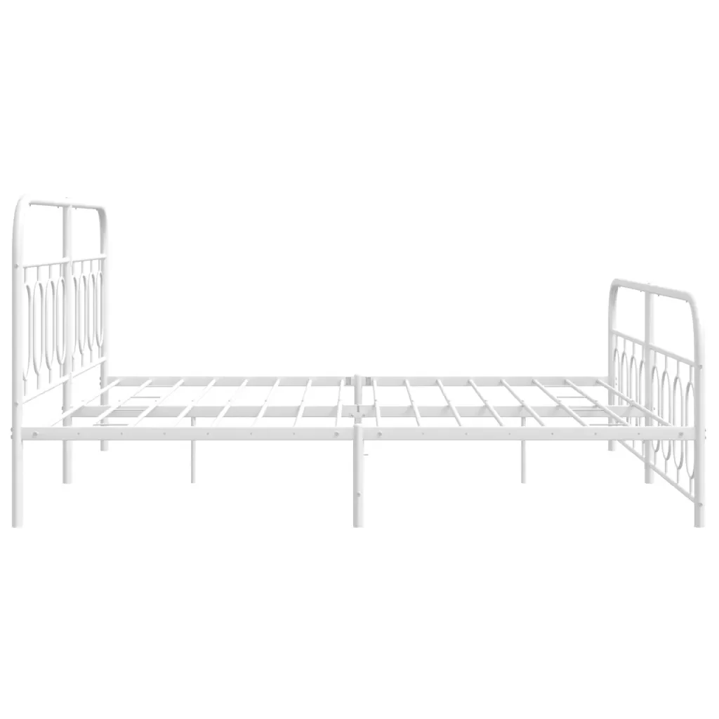 Letto matrimoniale | Letto per adulti | Giroletto con Testiera e Pediera Metallo Bianco 193x203 cm - Image 5