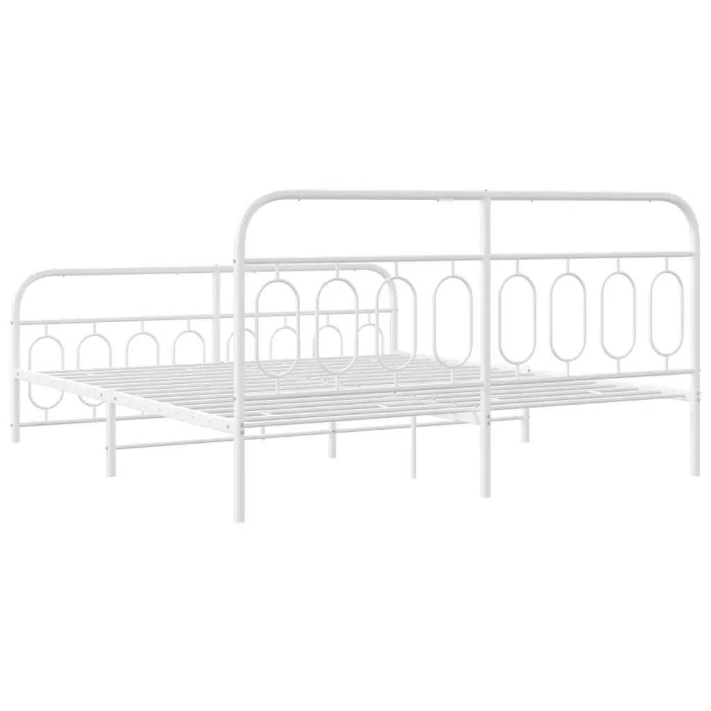 Letto matrimoniale | Letto per adulti | Giroletto con Testiera e Pediera Metallo Bianco 193x203 cm - Image 6