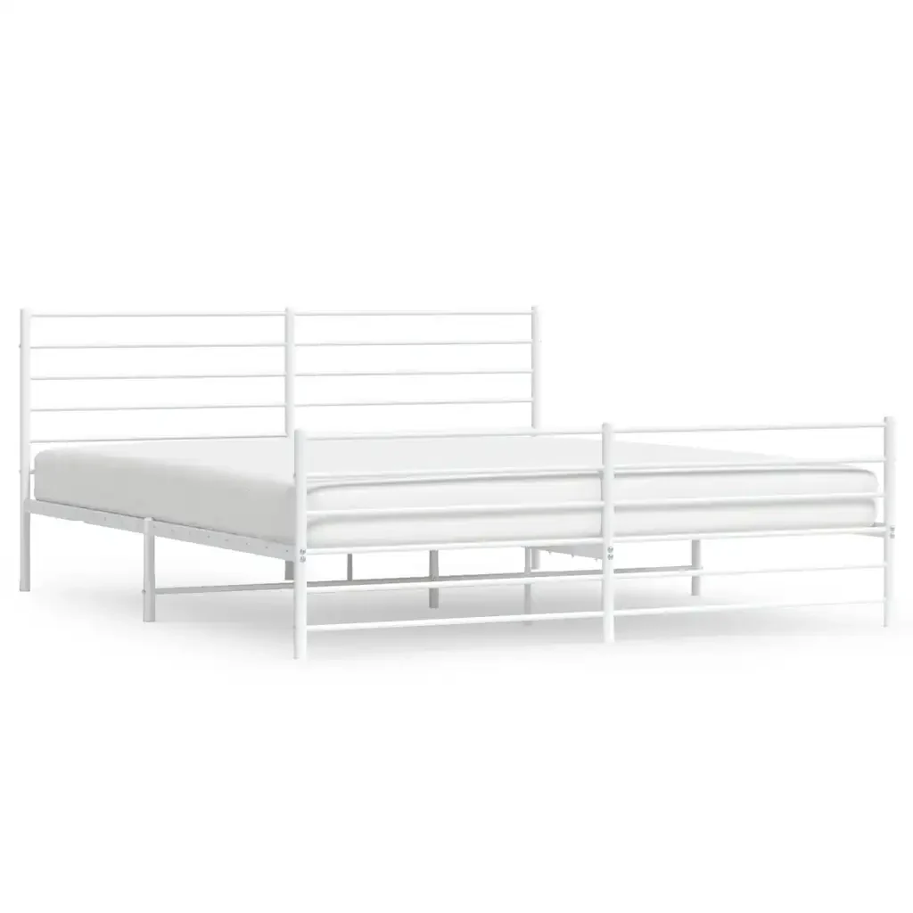 Letto matrimoniale | Letto per adulti | Giroletto con Testiera e Pediera Metallo Bianco 193x203 cm