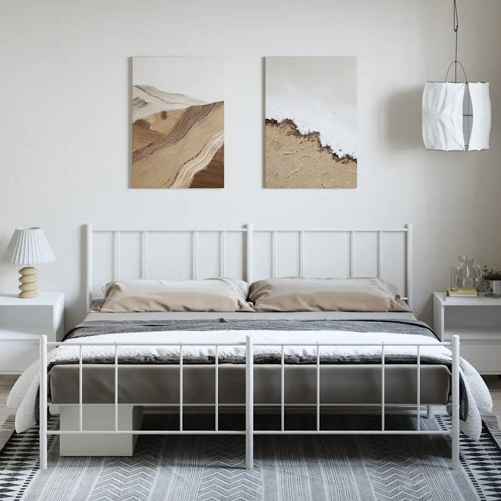 Letto matrimoniale | Letto per adulti | Giroletto con Testiera e Pediera Metallo Bianco 193x203 cm - Image 4