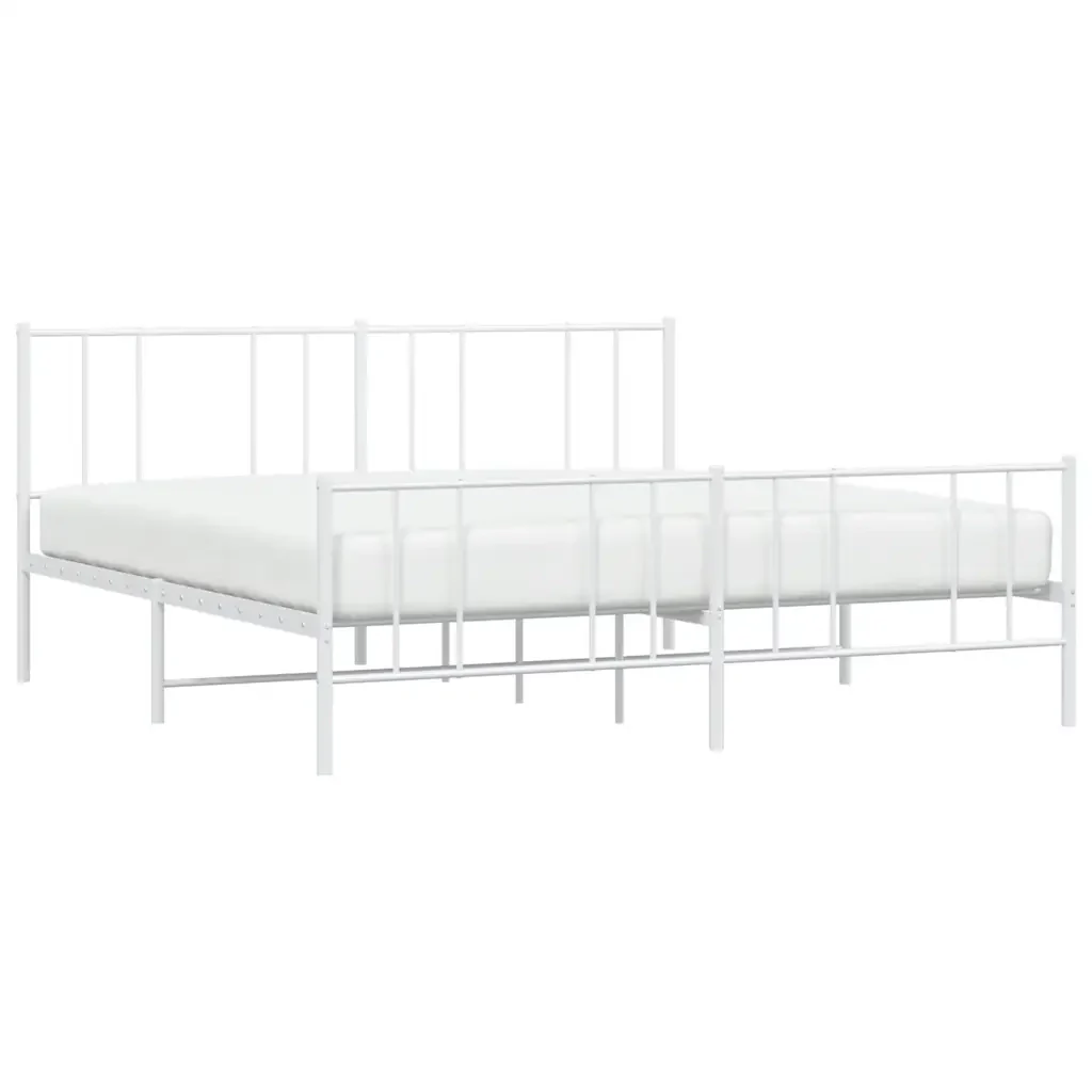 Letto matrimoniale | Letto per adulti | Giroletto con Testiera e Pediera Metallo Bianco 193x203 cm - Image 5