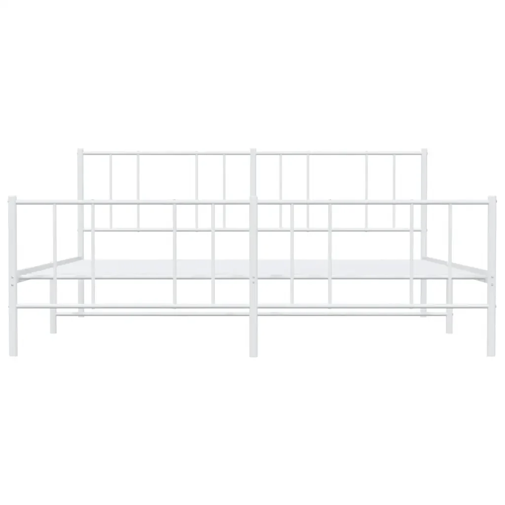 Letto matrimoniale | Letto per adulti | Giroletto con Testiera e Pediera Metallo Bianco 193x203 cm - Image 6