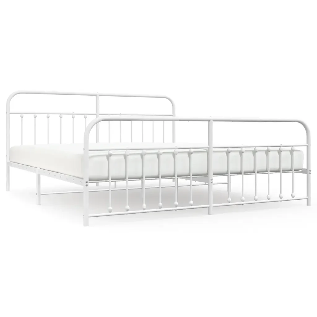 Letto matrimoniale | Letto per adulti | Giroletto con Testiera e Pediera Metallo Bianco 193x203 cm
