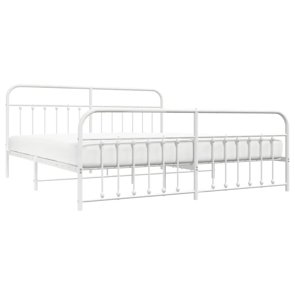 Letto matrimoniale | Letto per adulti | Giroletto con Testiera e Pediera Metallo Bianco 193x203 cm - Image 5