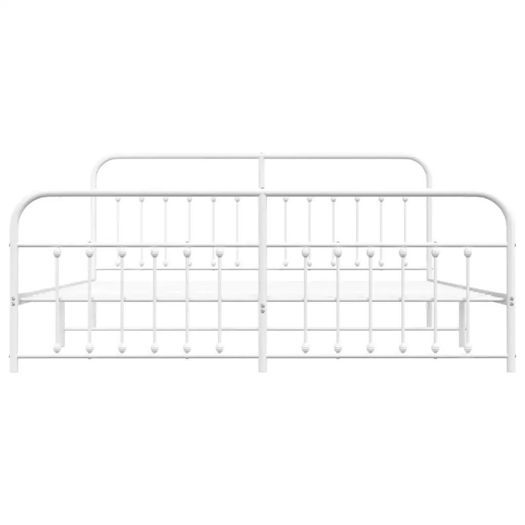 Letto matrimoniale | Letto per adulti | Giroletto con Testiera e Pediera Metallo Bianco 193x203 cm - Image 6