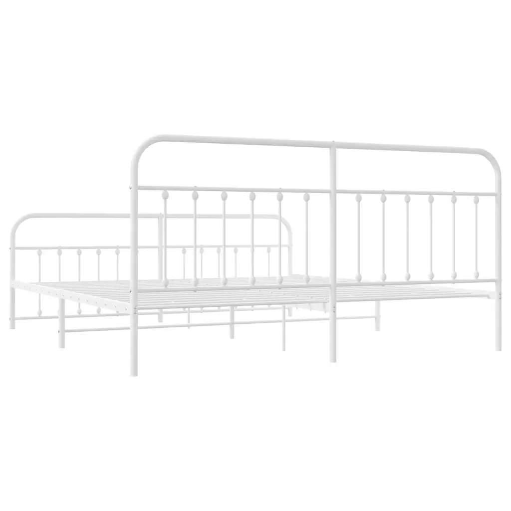 Letto matrimoniale | Letto per adulti | Giroletto con Testiera e Pediera Metallo Bianco 193x203 cm - Image 8
