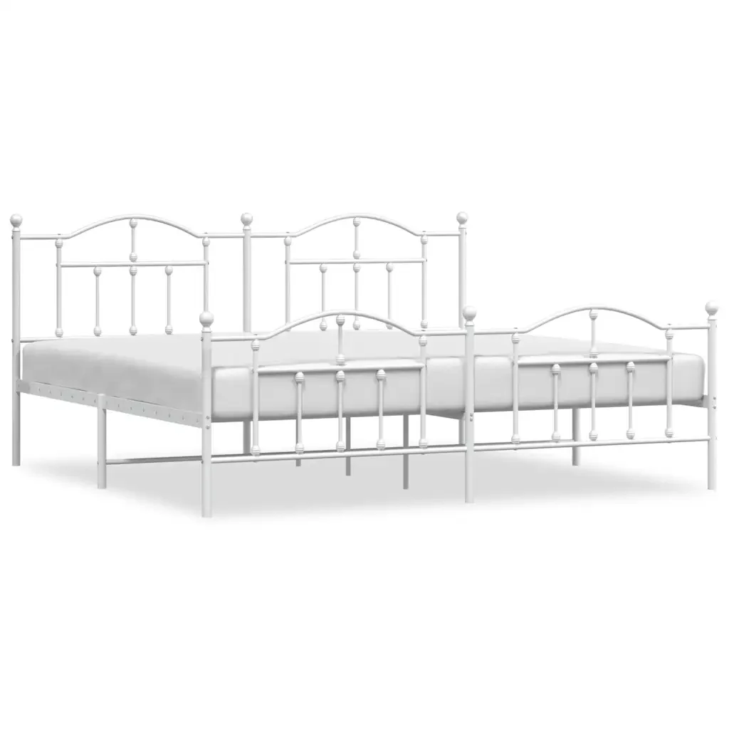 Letto matrimoniale | Letto per adulti | Giroletto con Testiera e Pediera Metallo Bianco 193x203 cm