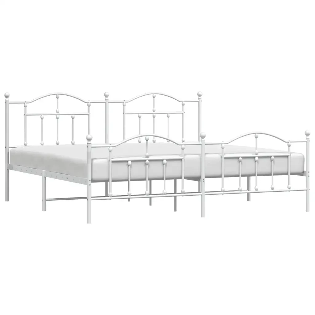 Letto matrimoniale | Letto per adulti | Giroletto con Testiera e Pediera Metallo Bianco 193x203 cm - Image 5