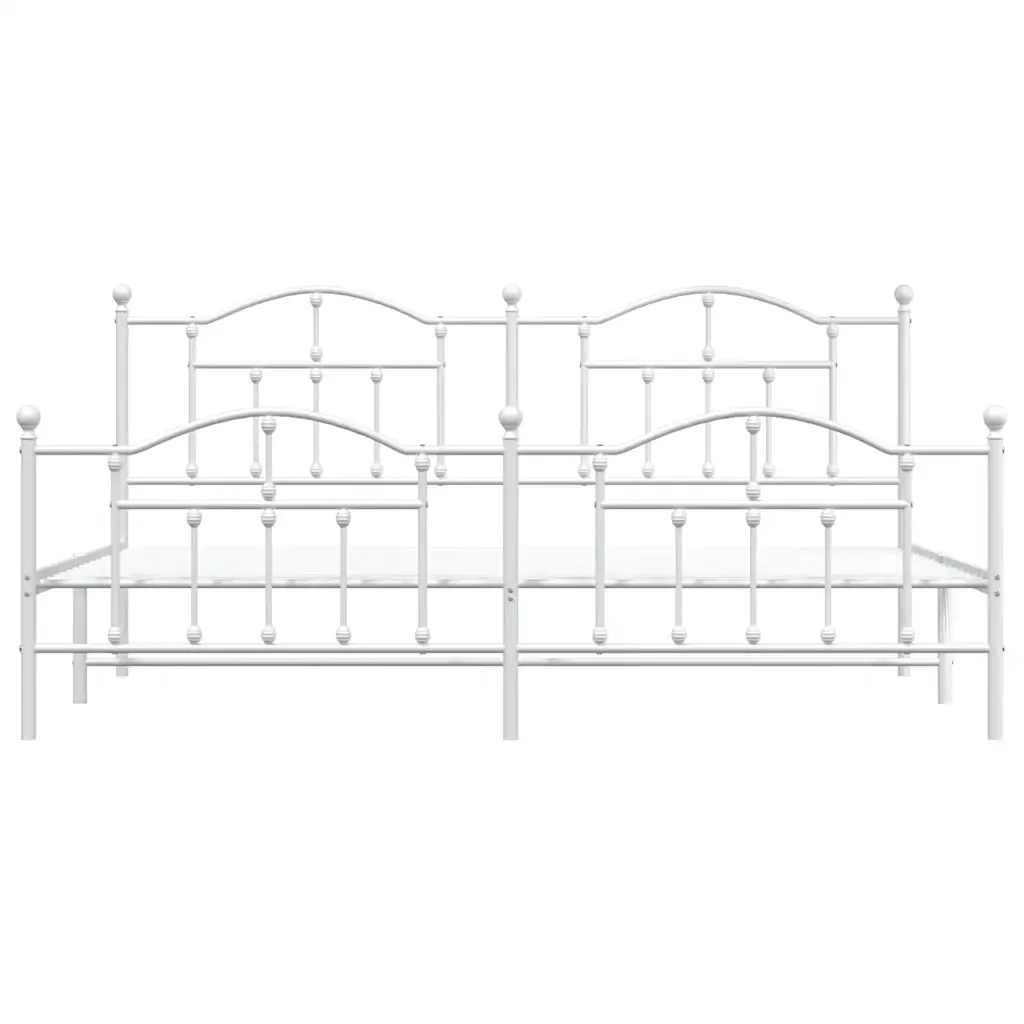 Letto matrimoniale | Letto per adulti | Giroletto con Testiera e Pediera Metallo Bianco 193x203 cm - Image 6