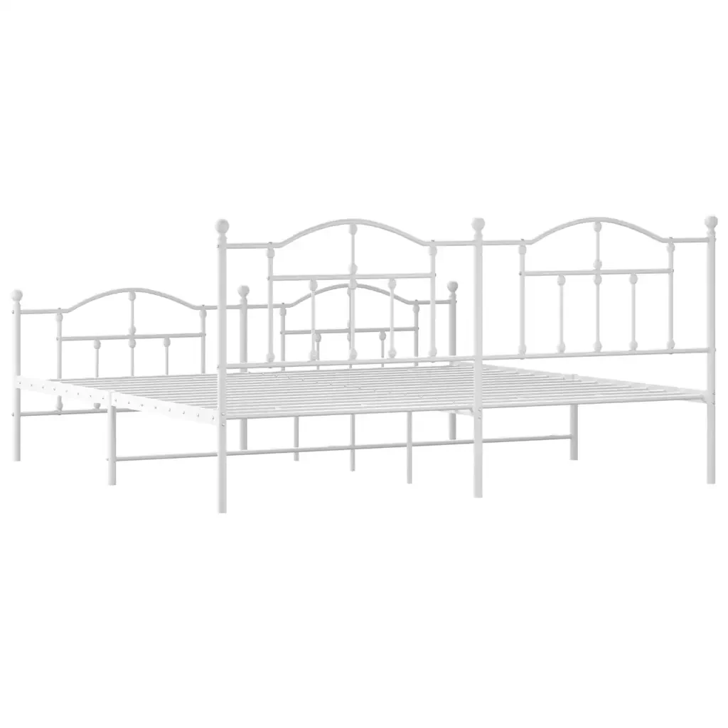 Letto matrimoniale | Letto per adulti | Giroletto con Testiera e Pediera Metallo Bianco 193x203 cm - Image 8