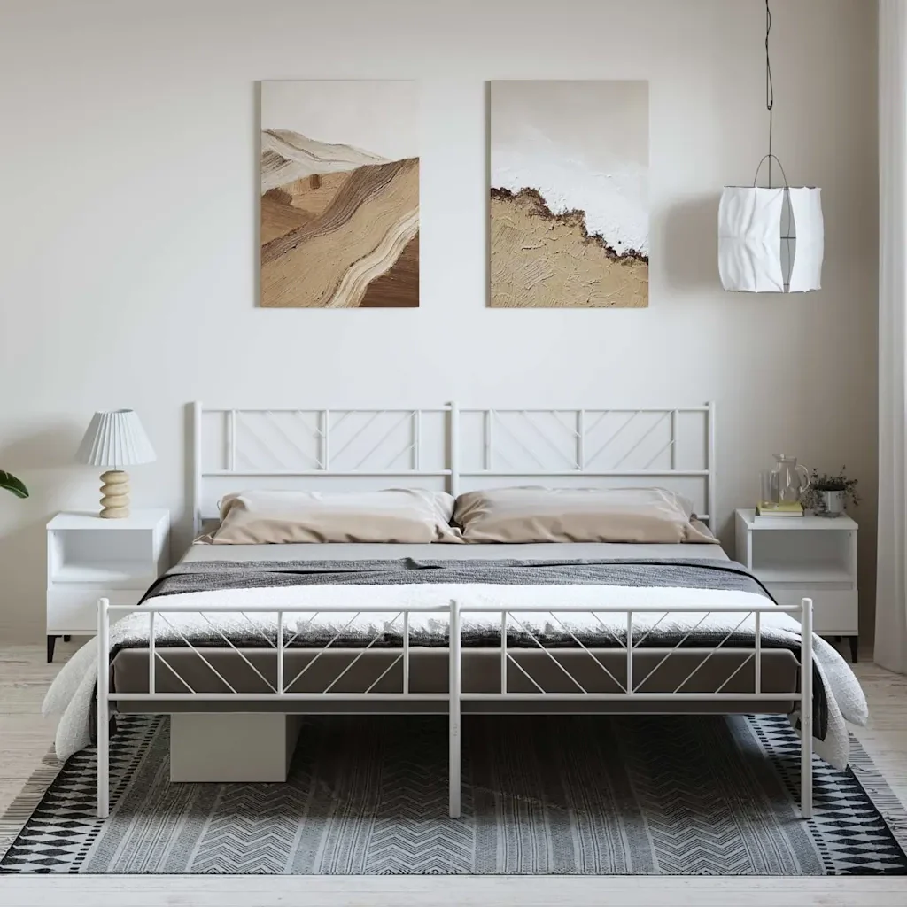 Letto matrimoniale | Letto per adulti | Giroletto con Testiera e Pediera Metallo Bianco 193x203 cm - Image 2