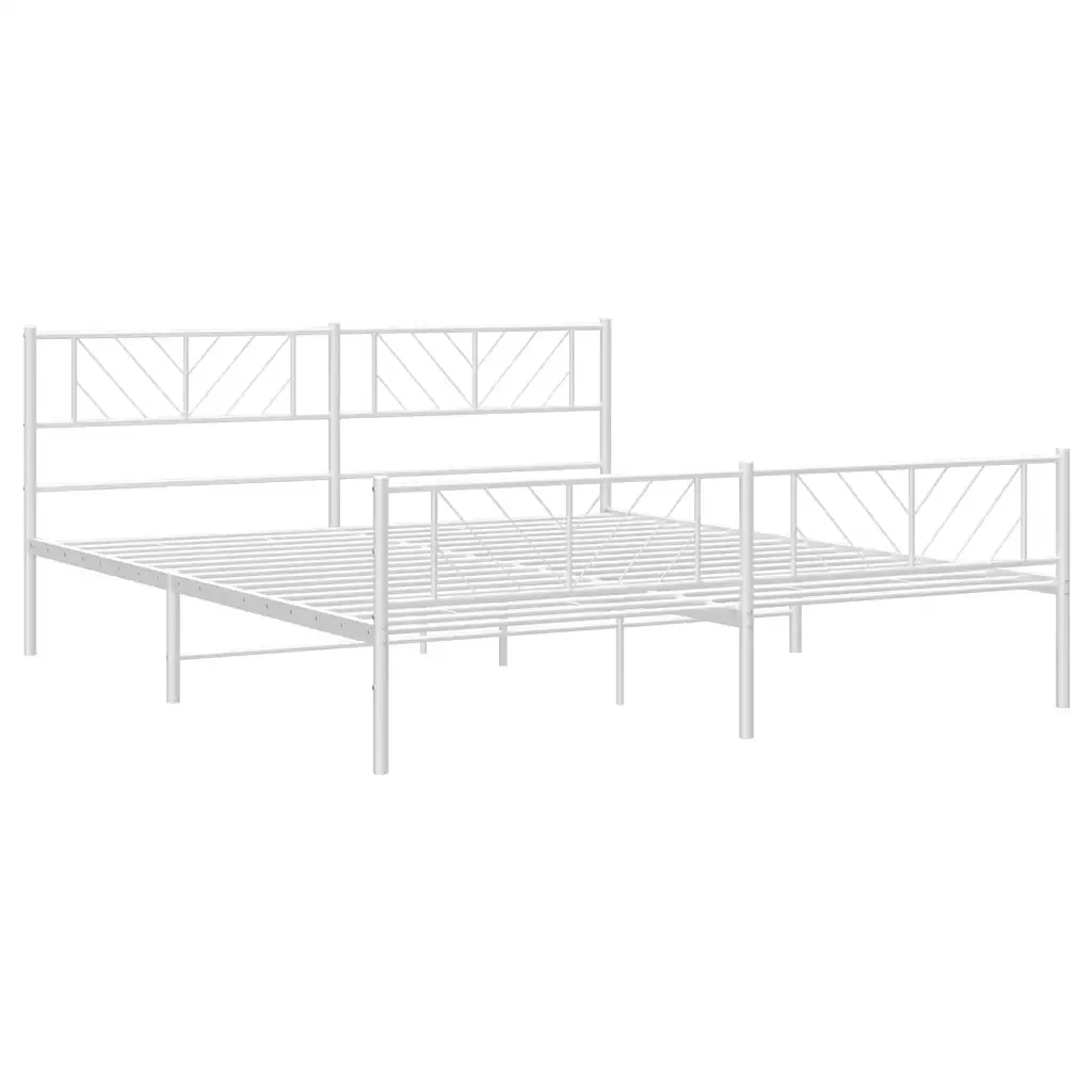 Letto matrimoniale | Letto per adulti | Giroletto con Testiera e Pediera Metallo Bianco 193x203 cm - Image 5
