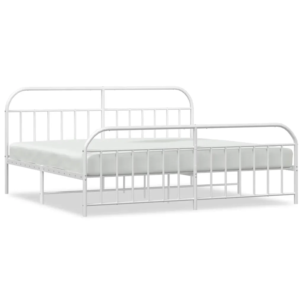 Letto matrimoniale | Letto per adulti | Giroletto con Testiera e Pediera Metallo Bianco 193x203 cm