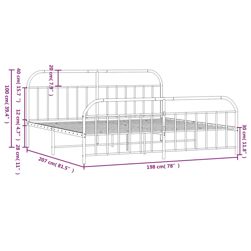 Letto matrimoniale | Letto per adulti | Giroletto con Testiera e Pediera Metallo Bianco 193x203 cm - Image 10