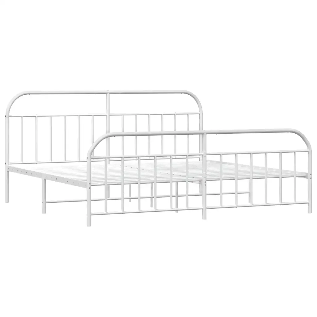 Letto matrimoniale | Letto per adulti | Giroletto con Testiera e Pediera Metallo Bianco 193x203 cm - Image 3