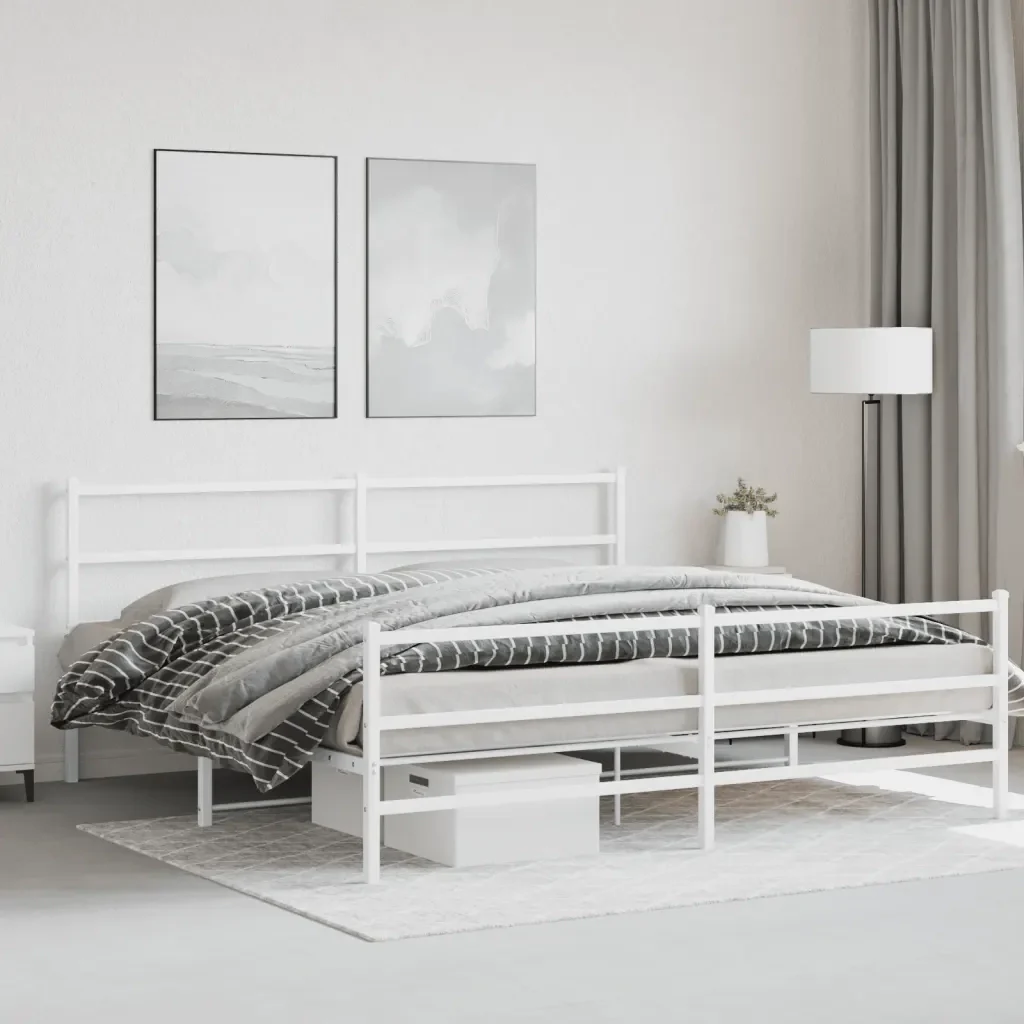 Letto matrimoniale | Letto per adulti | Giroletto con Testiera e Pediera Metallo Bianco 193x203 cm - Image 2