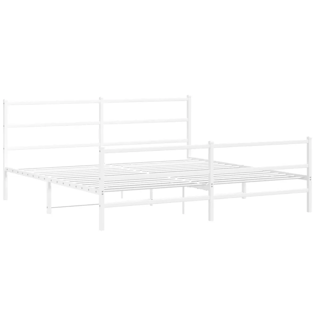 Letto matrimoniale | Letto per adulti | Giroletto con Testiera e Pediera Metallo Bianco 193x203 cm - Image 4